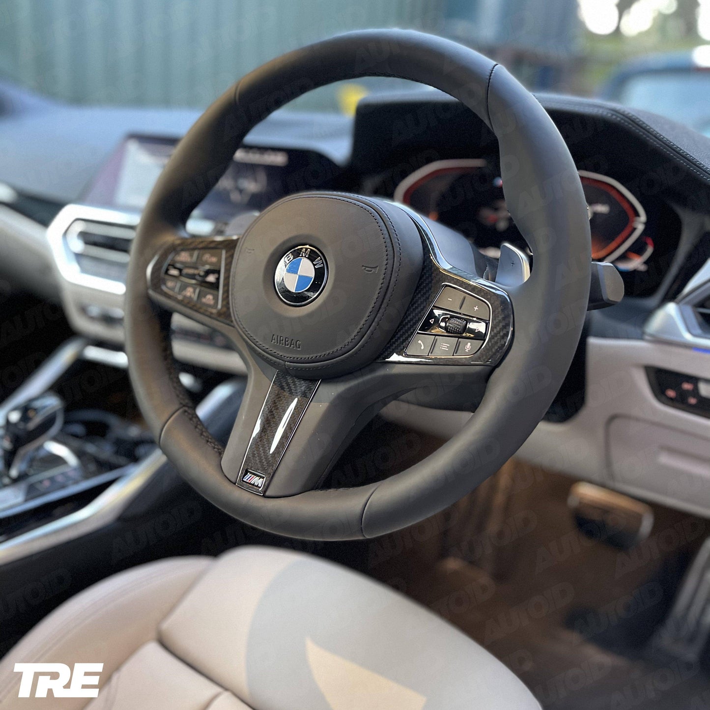 TRE Pre-Preg Carbon Fibre Steering Wheel Trim Accent for BMW M Sport Models (2018+, F40 F44 G20 G21 G42 G30), Steering Wheel Trim, TRE - AUTOID | Premium Automotive Accessories